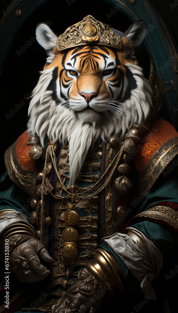 Tiger majesty adorned with the softness of human clothing Tiger majesty adorned with the softness of human clothing