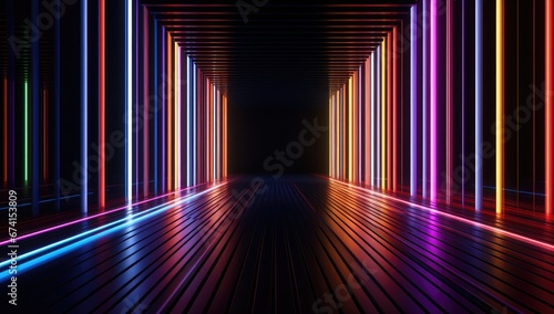 colorful bright lines in a dark room Generative AI