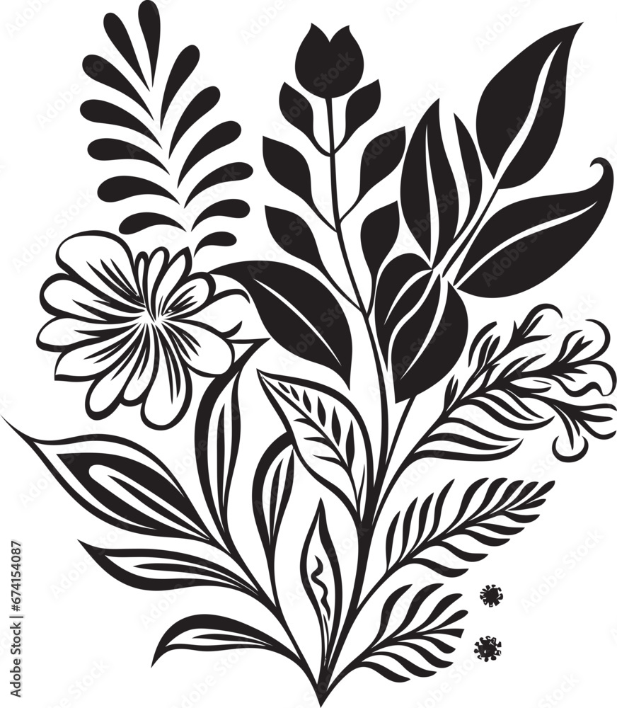 Iconic Paradise Black Logo with Exotic Floral Lush Botanical Beauty Black Floral Logo Vector Icon