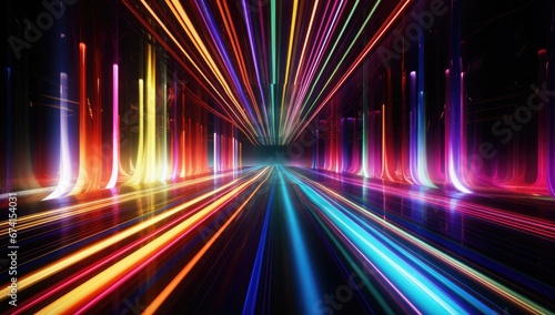 colorful light streaks running through a dark scene Generative AI