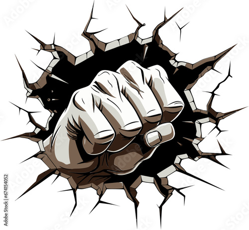 Cartoon Heroics Black Logo with Punching Fist Impactful Expression Vector Icon in Black