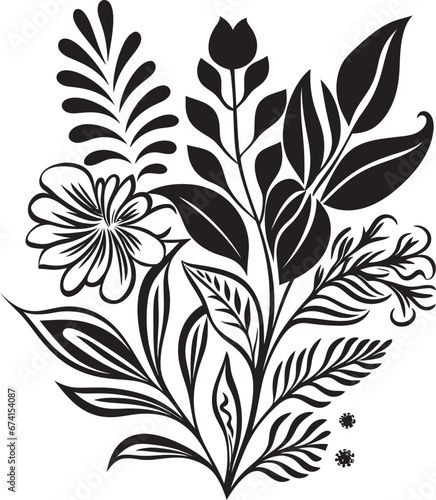 Fototapeta Naklejka Na Ścianę i Meble -  Iconic Paradise Black Logo with Exotic Floral Lush Botanical Beauty Black Floral Logo Vector Icon