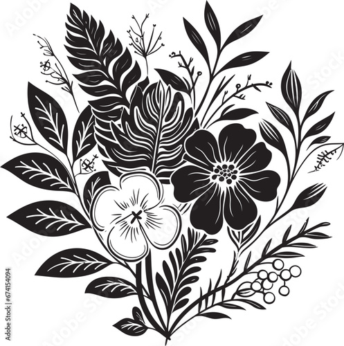 Lush Botanical Beauty Black Floral Logo Vector Icon Tropical Splendor Botanical Floral Emblem in Black
