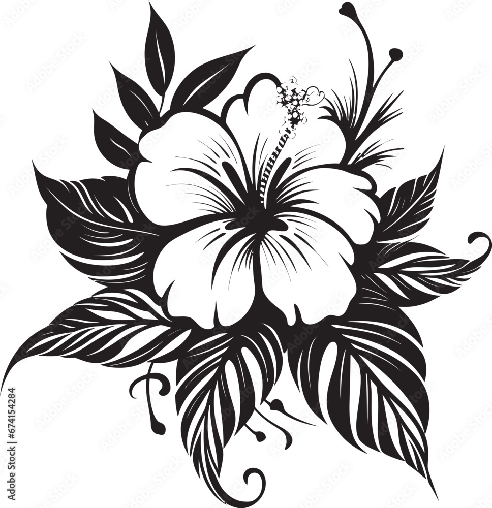 Obraz premium Iconic Paradise Unleashed Black Emblem Design Black and Lush Exotic Floral Vector