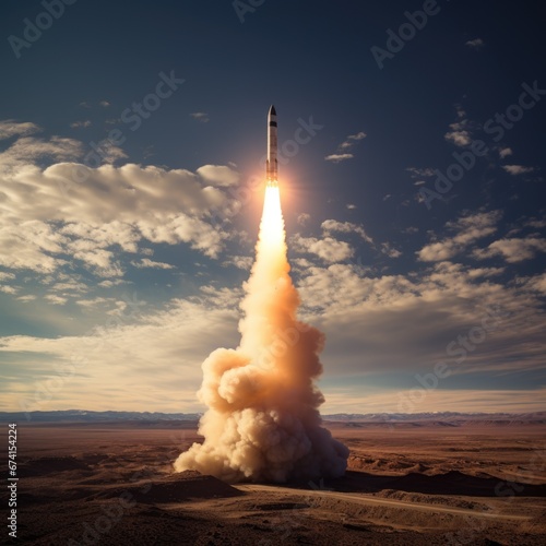 A rocket taking off. Space. Armament.