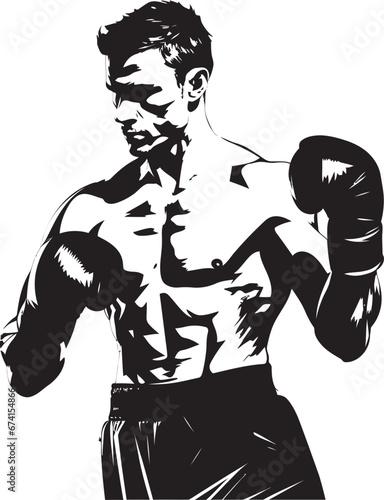 Exquisite Sporty Art Boxing Man in Black Vector Boxing Heroics Black Logo with Pugilistic Man