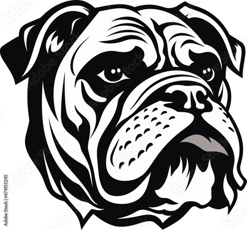 Bulldog Spirit Black Logo with Iconic Dog Canine Courage Vector Icon in Black