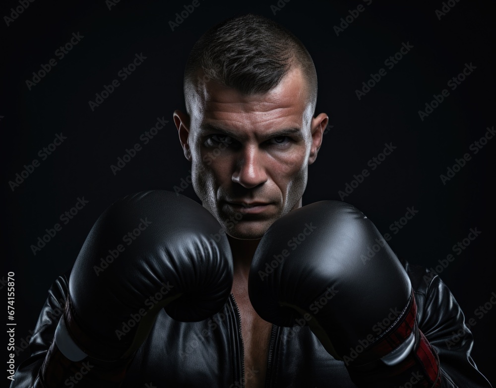 Male athlete with a naked torso wearing boxing gloves. Sport.