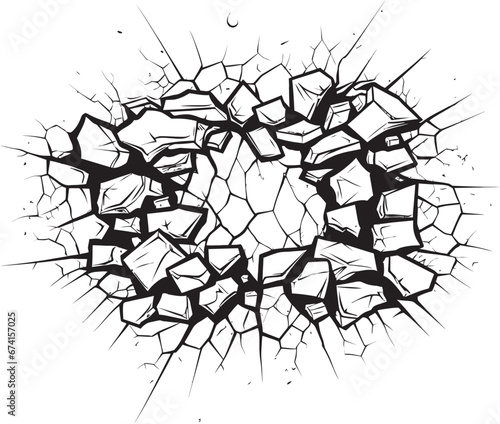 Iconic Breakthrough Comic Book Broken Wall Logo Action Packed Art Black Broken Wall Logo Vector Icon