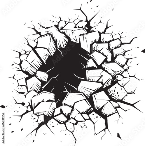 Black and Explosive Comic Book Broken Wall Vector Symbol Thrilling Breakthrough Comic Book Broken Wall Logo