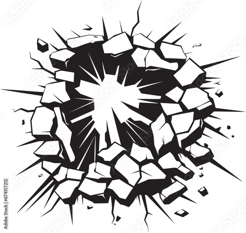 Vector Artistry Redefined Comic Book Broken Wall Emblem Dynamic Black Logo Comic Explosion Vector Icon