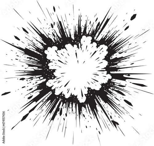 Thrilling Explosion Comic Logo in Black Dynamic Breakdown Black Vector Icon