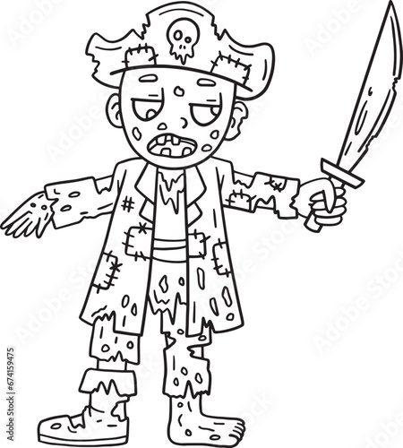 Pirate Zombie Isolated Coloring Page for Kids