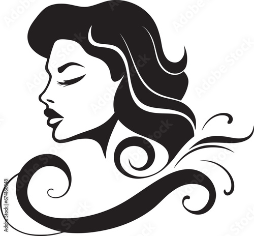 Sculpted Grace Black Logo with Womans Face in Monochrome Timeless Elegance Black Face Emblem Design with Womans Profile in Monochrome