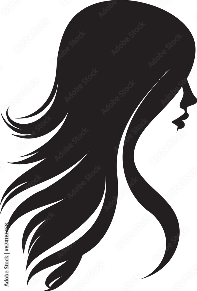 Obraz premium Timeless Allure Black Face Vector Icon with Womans Profile in Monochrome Elegant Charm Black Logo with a Womans Essence Icon