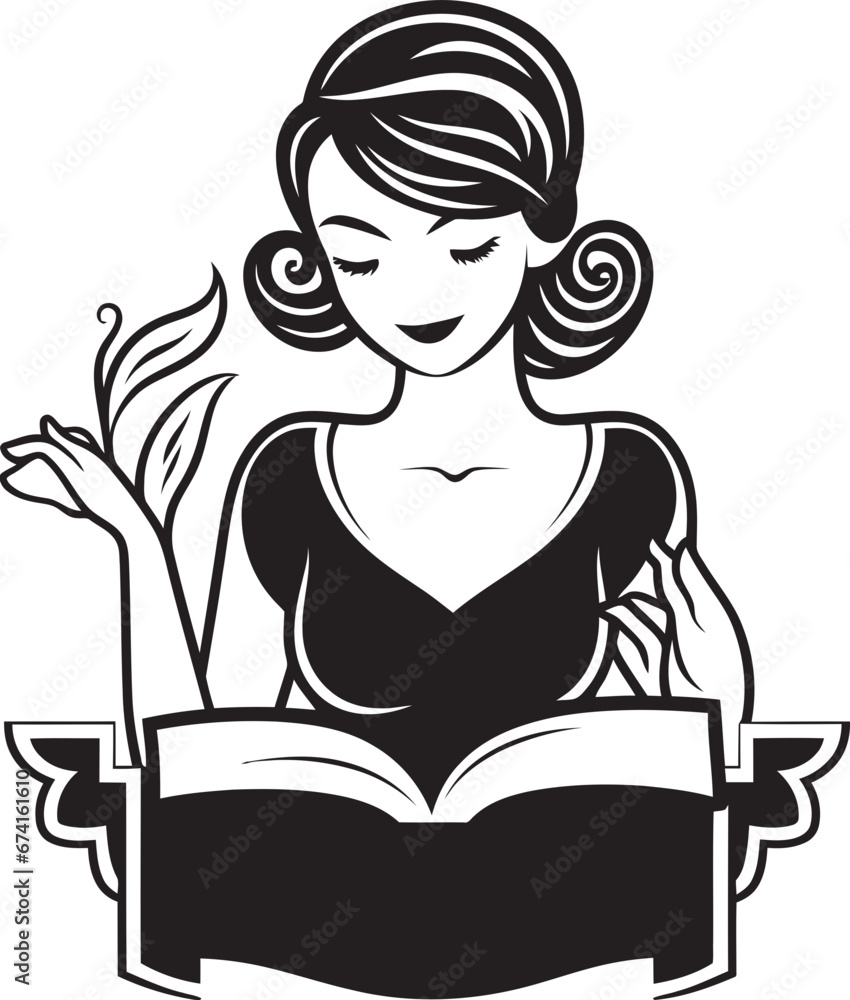 Ink of Knowledge Woman Instructs through Book Symbol Educational Artistry Female Teacher and Vector Book Ink of Knowledge Woman Instructs through Book Symbol Educational Artistry Female Teacher and Vector Book