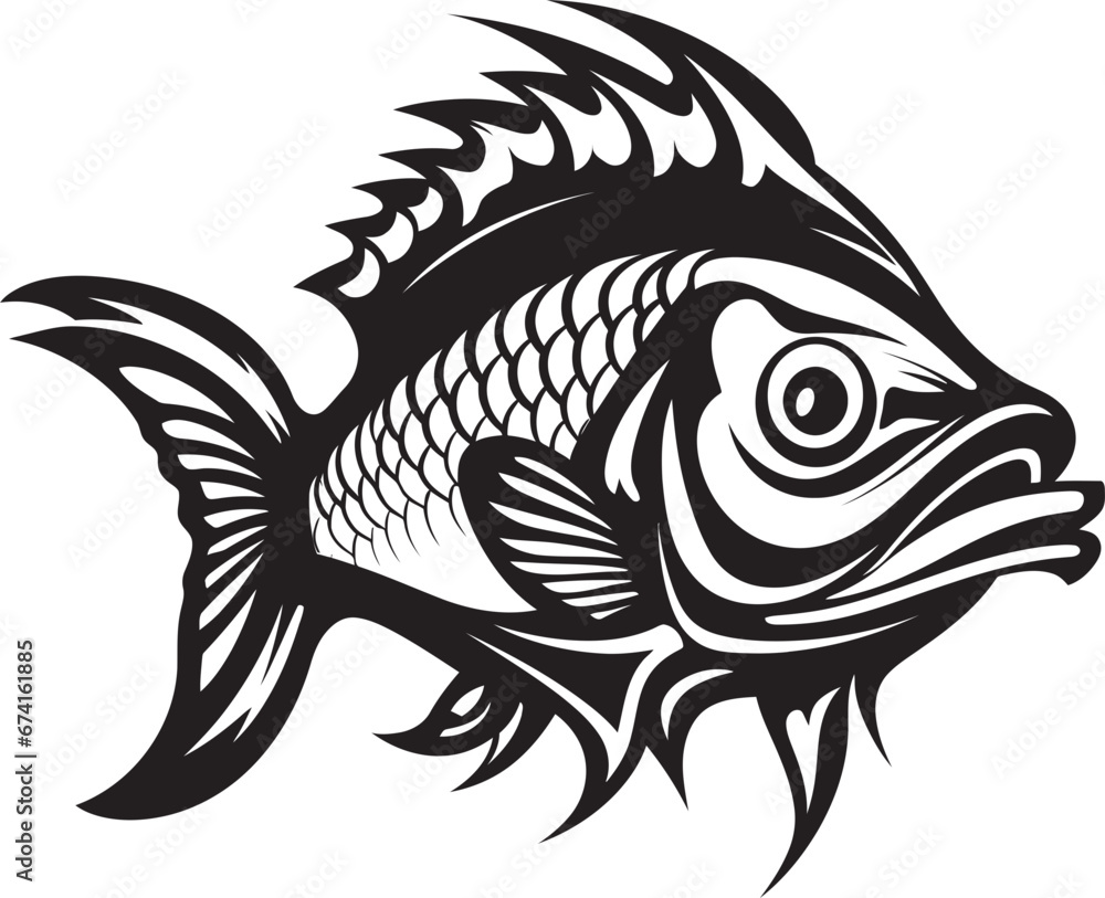 Obraz premium Subsea Structure Fish Skeleton Logo Design Ephemeral Elegance Fish Icon Vector Skeleton