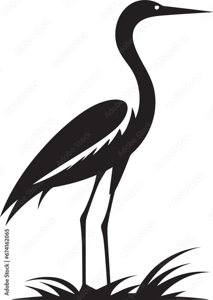 Serene Heron Logo in Black Heron Emblem with Contemporary Flair