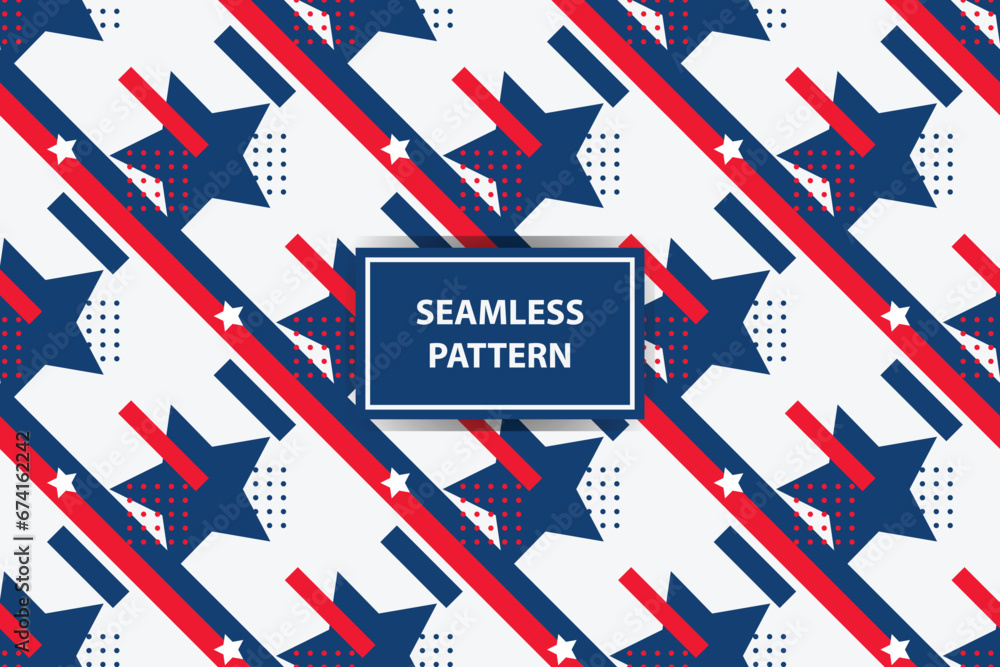 american style seamless pattern. Seamless USA flag print for wrapping paper, sport textile, clothes. Red, blue and white grunge ornament. - obrazy, fototapety, plakaty 