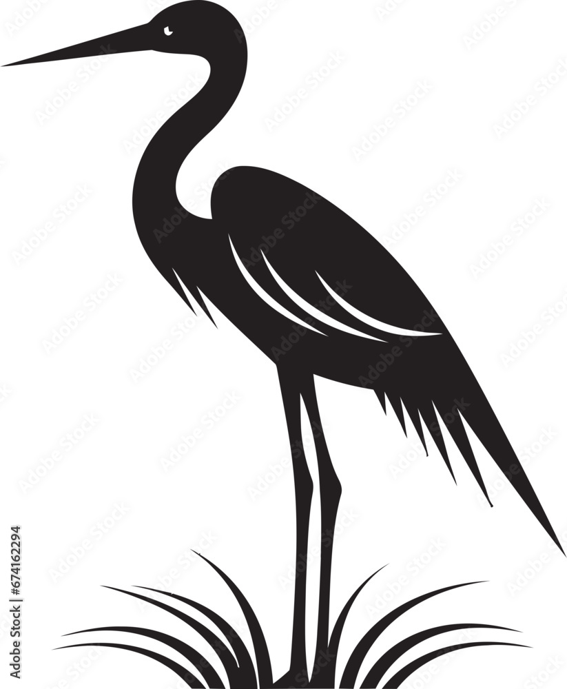 Elegant Black Heron Icon Majestic Heron Vector Silhouette Elegant Black Heron Icon Majestic Heron Vector Silhouette