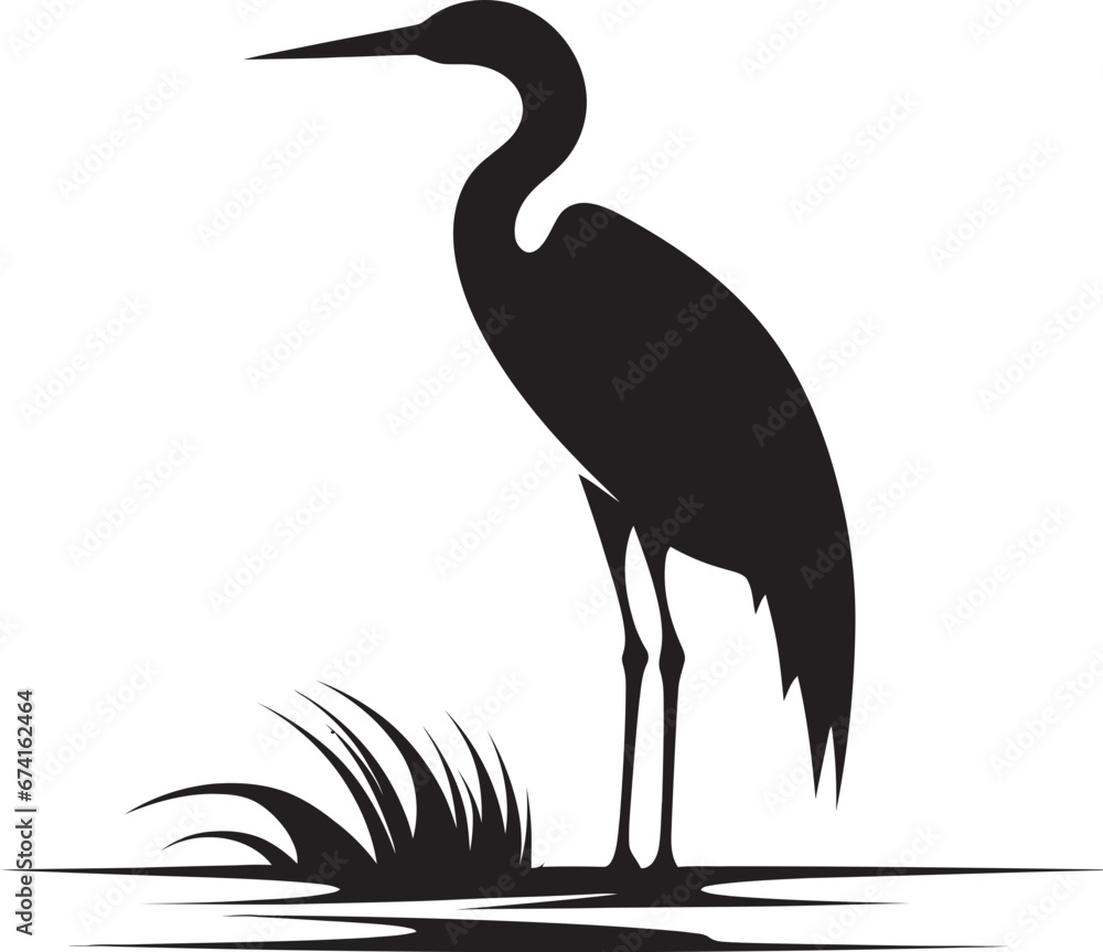 Graceful Heron Emblem Design Abstract Black Heron Icon