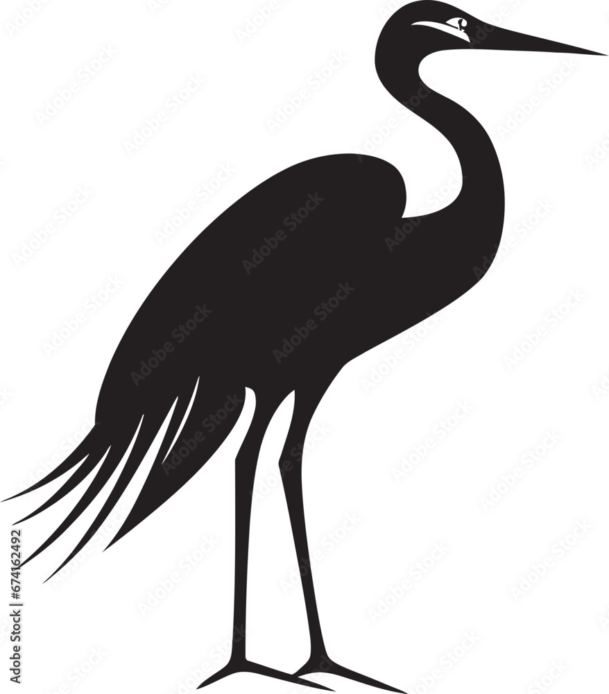 Obraz premium Minimalistic Black Heron Logo Heron Vector Symbol in Motion