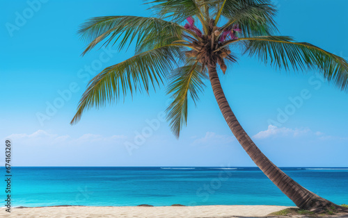 Tropical beach with palm tree wallpaper background banner