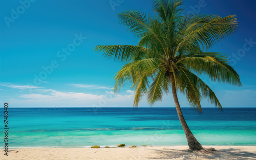 Tropical beach with palm tree wallpaper background banner