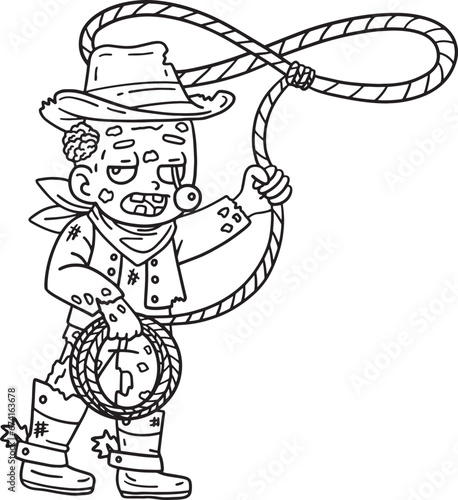 Zombie in Cowboy Outfit Isolated Coloring Page 