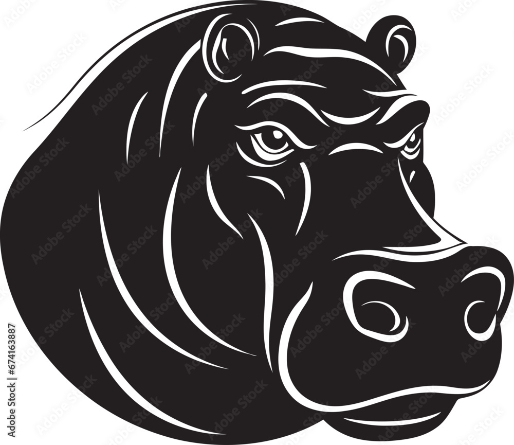 Hippo Silhouette in Contemporary Design Black and White Hippo Icon Hippo Silhouette in Contemporary Design Black and White Hippo Icon