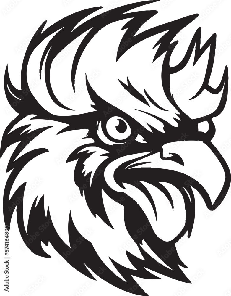 Abstract Rooster Graphic in Black and White Sleek Rooster Logo with Majestic Charm Abstract Rooster Graphic in Black and White Sleek Rooster Logo with Majestic Charm