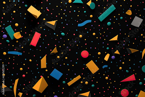 Colorful Arcade carpet pattern, abstract dots and shapes on black background photo