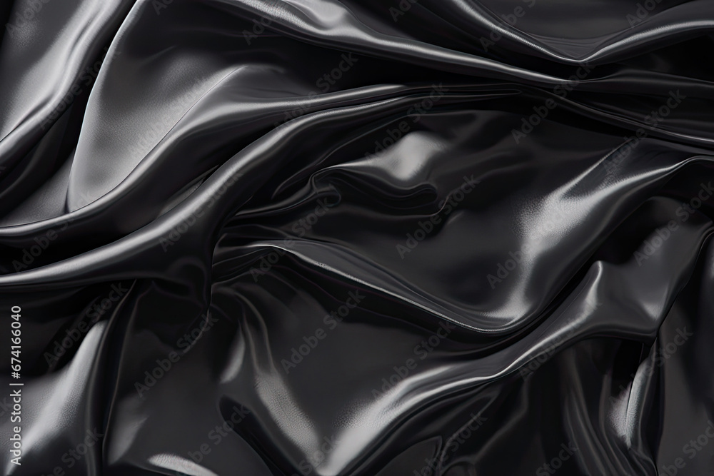 Black silk satin fabric cloth with folds background wallpaper