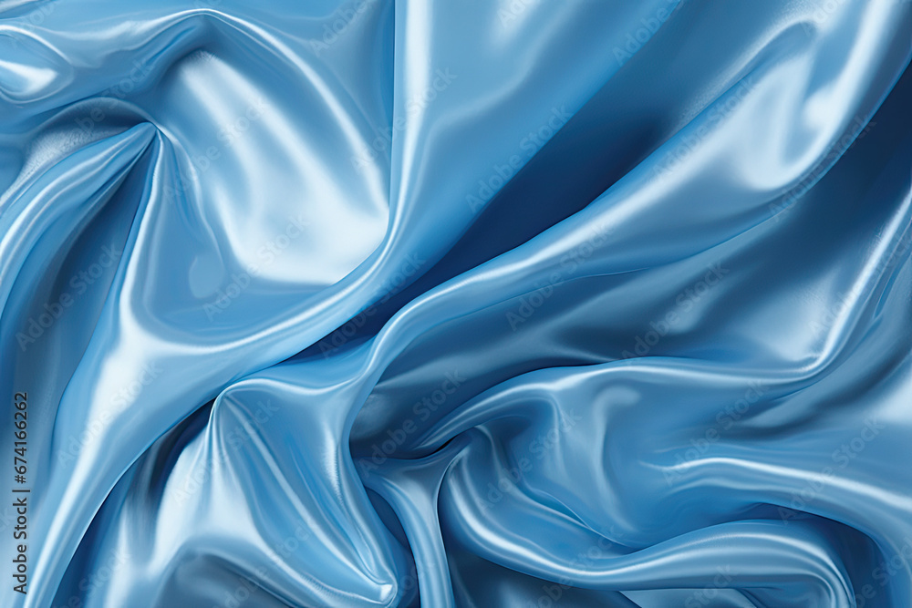 Fototapeta premium Blue Silk satin fabric cloth with folds background wallpaper