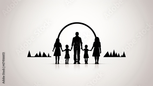 silhouette family, logo people mom dad and child, group of people black flat minimalism graphics isolated on a white background, holding hands