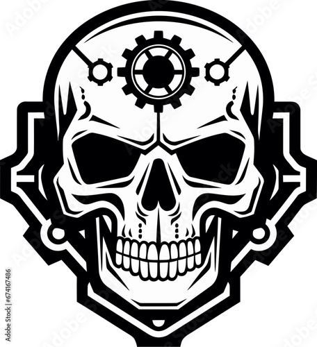 Elegant Skull Icon in the Age of Cybernetics Sleek Tech Symbol The Digital Soul within Metal