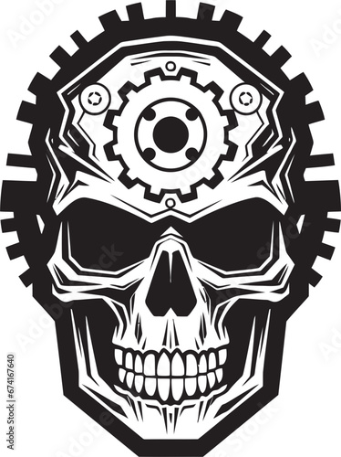 Fototapeta Naklejka Na Ścianę i Meble -  Monochromatic Tech Skull The Intersection of Gears and Wires Elegant Skull in the Age of Cybernetics