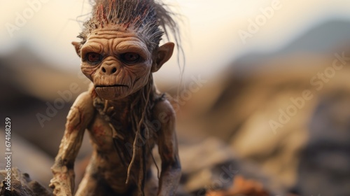 An image of a small troll with long hair, AI photo