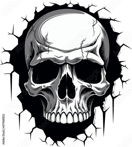 Revealing the Veiled A Cryptic Skull Peeks from the Wall Unearthed Secrets The Enigmatic Vector Skull Icon