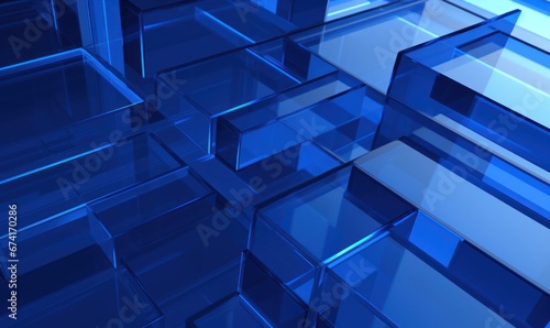 Abstract blue background with transparent cubes square image.