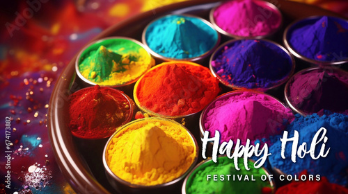 Happy Holi Festival Of Colors. Illustration Of Colorful Gulal For Holi. Indian Festival