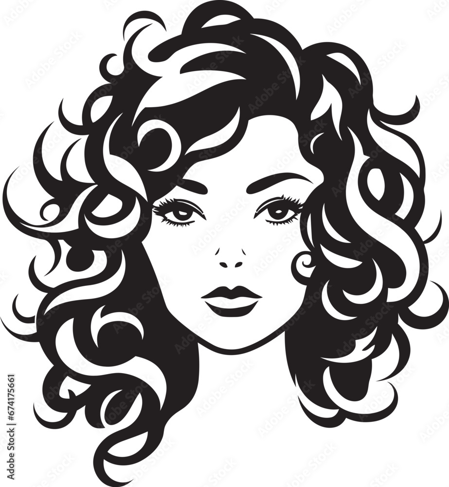 Ebon Elegance Stylish Curly Haired Lady Logo Curly Silhouette A Womans Unique Symbol Ebon Elegance Stylish Curly Haired Lady Logo Curly Silhouette A Womans Unique Symbol