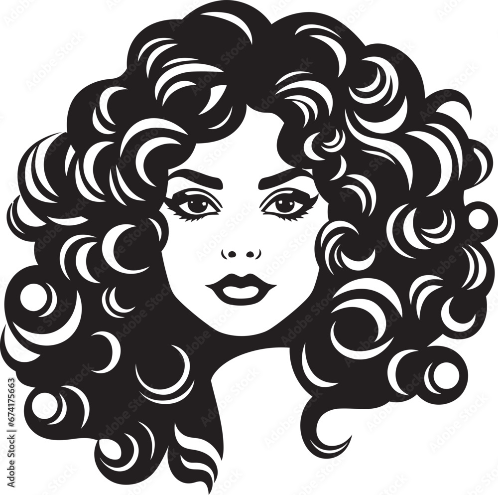Curly Crown A Black Vector Womans Iconic Tresses Ebon Elegance Stylish Curly Haired Lady Logo