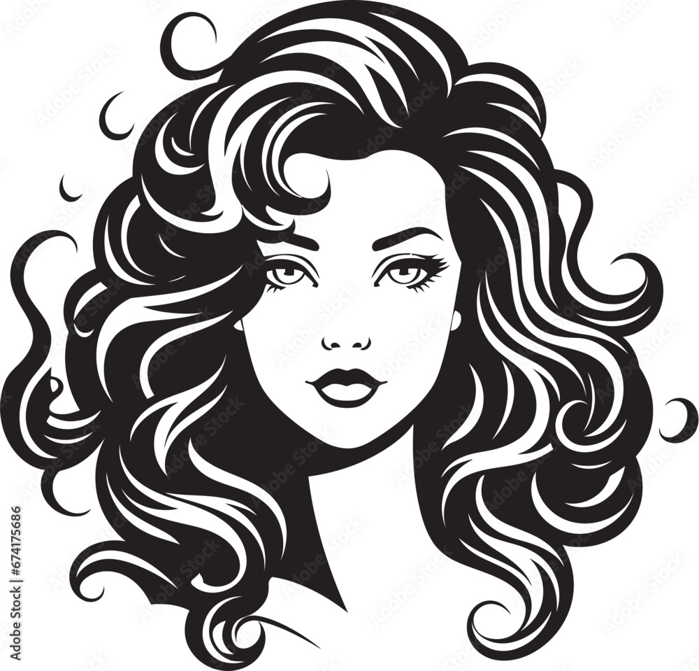 Midnight Curls A Symbol of Natural Beauty Curly Charisma Vector Logo Design in Black