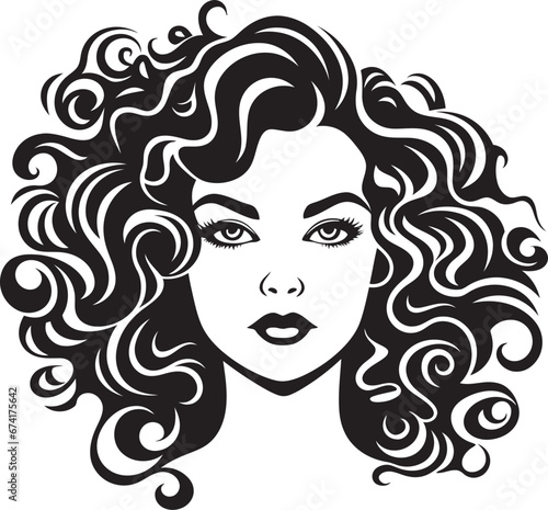 Midnight Elegance A Stylish Curly Symbol Iconic Tresses A Vector Logo Design in Black