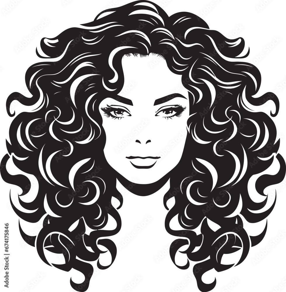 Iconic Tresses A Vector Logo Design in Black Crowning Glory A Curly Haired Emblem of Beauty