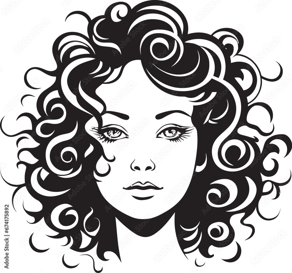 Natural Ebon Curls A Black Vector Hair Logo Elegant Spirals A Curly Haired Iconic Emblem