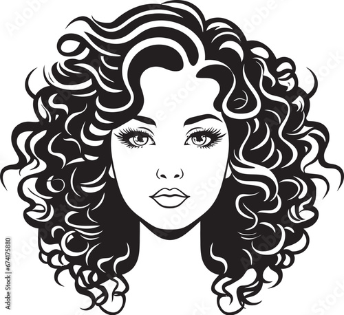Midnight Elegance A Stylish Curly Symbol Iconic Tresses A Vector Logo Design in Black