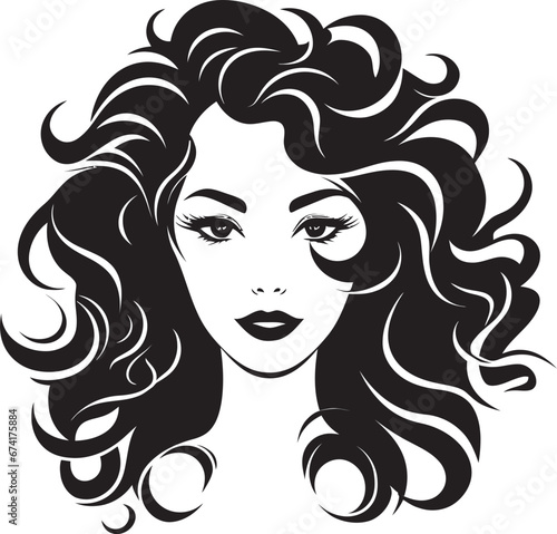 Elegance in Curls A Vector Logo Design in Black Sculpted Tresses A Curly Haired Emblem of Grace