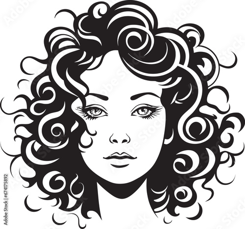 Natural Ebon Curls A Black Vector Hair Logo Elegant Spirals A Curly Haired Iconic Emblem
